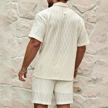 Load image into Gallery viewer, Stylish Men's Summer Tracksuit - Relaxed Fit Two-Piece Lapel Shirt &amp; Shorts for Beach Holidays
