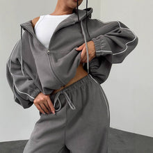 Load image into Gallery viewer, Women's Oversized Cropped Zip-Through Hoodie &amp; Wide-Leg Sweatpants Set
