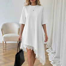 Load image into Gallery viewer, Women's Lace Trim Asymmetric Three-Quarter Sleeve Dress
