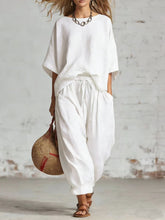 Load image into Gallery viewer, Women's Solid Color Loose Casual Set – T-Shirt &amp; Ankle Pants
