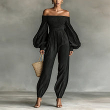 Load image into Gallery viewer, Women's Off-Shoulder Lantern Sleeve Pleated Loose Jumpsuit
