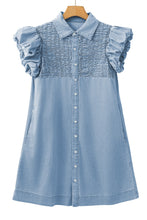 Load image into Gallery viewer, Beau Blue Flutter Sleeve Shirred Button Up Denim Mini Dress
