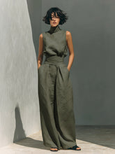 Load image into Gallery viewer, Women's Linen-Blend High-Neck Sleeveless Top &amp; Wide-Leg Pants Set
