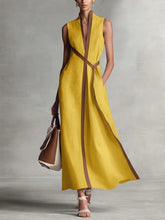 Load image into Gallery viewer, Women's Color Block Sleeveless Stand Collar Dress
