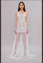 Load image into Gallery viewer, Ethereal Lace Sheer Long Robe with Flowing Train – Elegant Bridal Boudoir Gown
