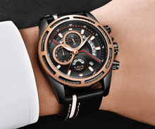 Load image into Gallery viewer, Men's Waterproof Sports  Watch With Leather Belts, Chronometers Day View Fluorescent Pointers Unique Design Perfect Gift
