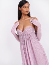 Load image into Gallery viewer, Wallie Pink Rhinestone Embellished Mesh Backless Gown

