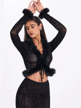 Load image into Gallery viewer, Hali Black Animal Print Burnout Velvet Fur Trim Top

