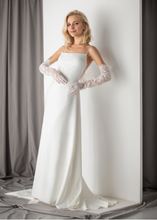 Load image into Gallery viewer, Minimalist Satin Wedding Dress with Delicate Bow Back &amp; Sheer Gloves
