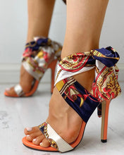 Load image into Gallery viewer, Women's Floral Ribbon Stiletto Heels – Open Toe High Heels
