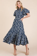 Load image into Gallery viewer, Natural Leaf Pattern Eyelet Lace Puff Sleeve Dress For Women – Elegant and Feminine Eyelet Lace Dress with Puff Sleeves
