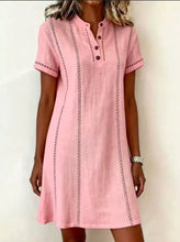 Load image into Gallery viewer, Women's Printed Button-Up Stand Collar Midi Dress – 3/4 Sleeve Loose Fit
