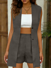 Load image into Gallery viewer, Women's V-Neck Sleeveless Vest Jacket &amp; Shorts Set – Elegant Commuter Style
