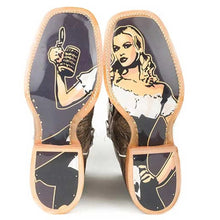 Load image into Gallery viewer, Tin Haul Toastin a Gnarly Shark / Beer Girl Sole (Brown Crackle) - Men&#39;s Leather Cowboy Boots
