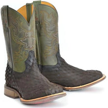 Load image into Gallery viewer, Tin Haul Ruff &amp; Tumble Anvil on Fire ( Olive / Dark Brown ) - Mens Leather Cowboy Boot
