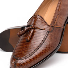 Load image into Gallery viewer, 14-580-CGN FRANCO Teju Lizard Tassel Loafer, Cognac
