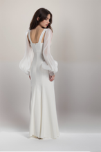 Load image into Gallery viewer, Ethereal Sculpted Bust Mermaid Gown with Sheer Balloon Sleeves
