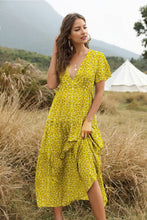 Load image into Gallery viewer, V neck floral tiered midi dress

