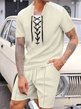 Load image into Gallery viewer, Men's Lace-Up Set Waffle Knit Two-Piece Outfit Plus Size
