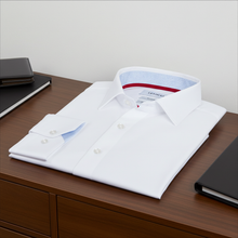Load image into Gallery viewer, Kenneth// Cotton Knit-Stretch Button-Up Shirt With Contrast Details // White // Tailored Fit (Fitted)
