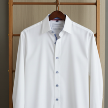 Load image into Gallery viewer, Edward// // Cotton Knit-Stretch Button-Up Shirt With Contrast Details // White // Tailored Fit (Fitted)
