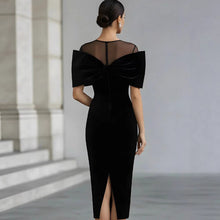 Load image into Gallery viewer, One-Shoulder Velvet Gold Thread Dress – Elegant Midi Dress in Black &amp; Red
