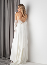 Load image into Gallery viewer, Minimalist Satin Wedding Dress with Delicate Bow Back &amp; Sheer Gloves
