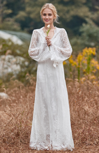 Load image into Gallery viewer, Romantic Floral Lace Hooded Bridal Robe Set – Long Sheer Lace Cover-Up with Satin Slip
