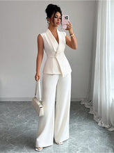Load image into Gallery viewer, Women's Peplum Sleeveless Blazer &amp; Wide-Leg Pants Two-Piece Set
