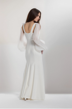 Load image into Gallery viewer, Ethereal Sculpted Bust Mermaid Gown with Sheer Balloon Sleeves

