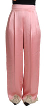 Load image into Gallery viewer, Dolce &amp; Gabbana Pink Lace Trimmed Silk Satin Wide Legs Pants
