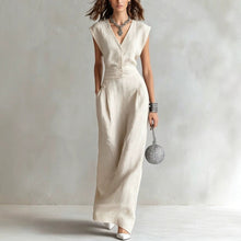 Load image into Gallery viewer, Women's Structured Sleeveless V-Neck Single-Breasted Vest &amp; Wide-Leg Pleated Trousers Set
