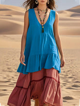 Load image into Gallery viewer, Women's Sleeveless Color-Block Patchwork Maxi Dress – V-Neck
