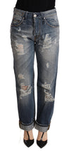 Load image into Gallery viewer, Acht Blue Tattered Mid Waist Straight Denim Trouser
