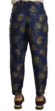 Load image into Gallery viewer, Dolce &amp; Gabbana Blue Peacock Print Tapered Trousers Silk Pants
