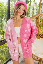 Load image into Gallery viewer, BiBi Heart Color Block V-Beck Knit Cardigan with Pockets
