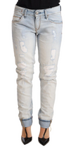 Load image into Gallery viewer, Acht Light Blue Distressed Cotton Folded Hem Denim Trouser Jeans
