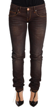 Load image into Gallery viewer, Acht Brown Washed Cotton Slim Fit Denim Low Waist Trouser Jeans
