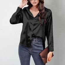 Load image into Gallery viewer, Women’s Satin Lapel Button-Down Blouse
