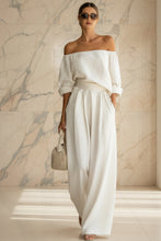 Load image into Gallery viewer, Women's Off-Shoulder Puff Sleeve Blouson Top &amp; High-Rise Wide-Leg Pants Set
