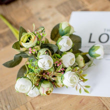 Load image into Gallery viewer, 15heads/1 bundle Silk Tea Roses Bride Bouquet for Christmas Home Wedding New Year Decoration Fake Artificial Flowers Home Decor
