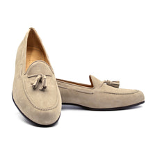 Load image into Gallery viewer, 16-580-BON NAPLES Italian Kid Suede Tassel Loafer, Bone
