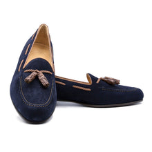 Load image into Gallery viewer, 16-584-NVY NAPLES Italian Kid Suede with Embossed Crocodile Tassel Loafer, Navy
