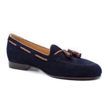 Load image into Gallery viewer, 16-584-NVY NAPLES Italian Kid Suede with Embossed Crocodile Tassel Loafer, Navy
