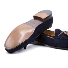 Load image into Gallery viewer, 16-584-NVY NAPLES Italian Kid Suede with Embossed Crocodile Tassel Loafer, Navy
