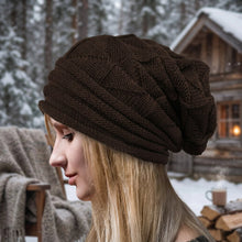 Load image into Gallery viewer, Wool Pleated Cuffed Knit Beanie – Flat Top Grid Pattern Winter Hat
