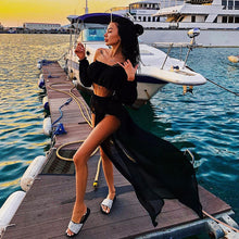 Load image into Gallery viewer, Long Sleeve Beach Dress Two-Piece Solid Color
