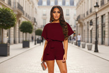 Load image into Gallery viewer, Belted Short Sleeve Silk A-Line Mini Jumpsuit – 4 Colors, S–5XL

