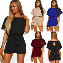 Load image into Gallery viewer, Belted Short Sleeve Silk A-Line Mini Jumpsuit – 4 Colors, S–5XL
