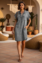 Load image into Gallery viewer, Denim Midi Dress – Short Sleeve Square Neck Slim Fit Street Style
